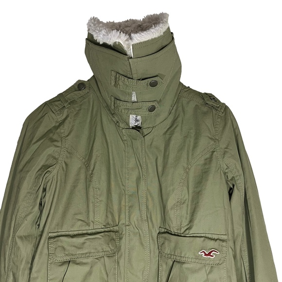 Hollister Olive Green Fur Collar Utility Jacket S - Picture 7 of 12
